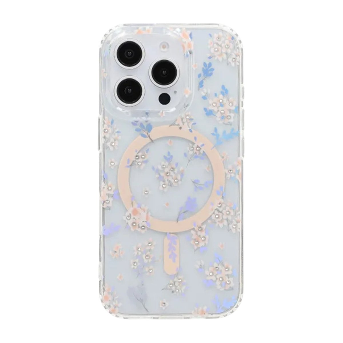 iPhone 16 Pro Max Cover med blomstret strass MagSafe Lyserød