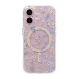 iPhone 16 Cover med blomstret strass MagSafe Lyserød