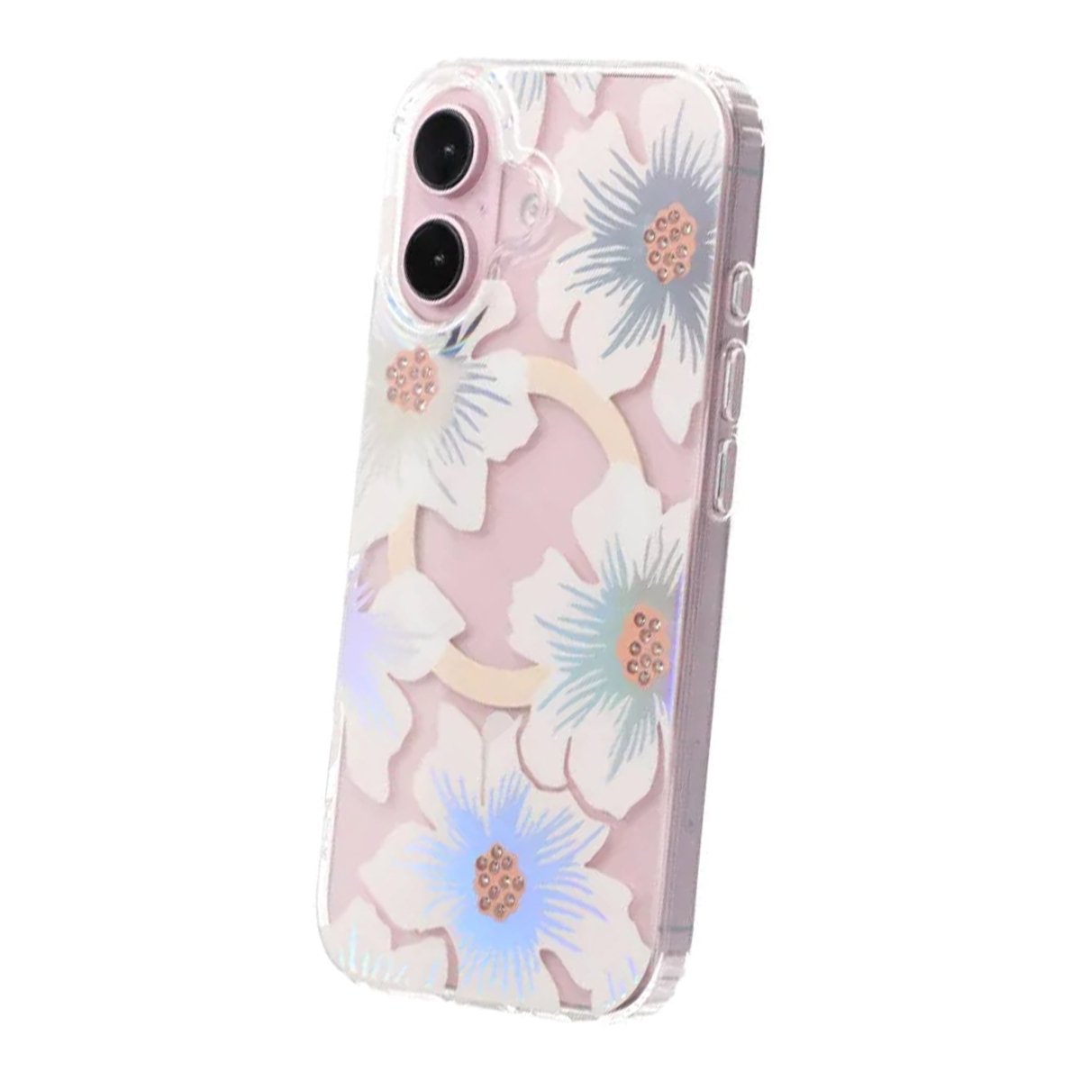 iPhone 17 Cover med blomstret strass MagSafe Blå Lilla