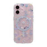 iPhone 17 Cover med blomstret strass MagSafe Blå