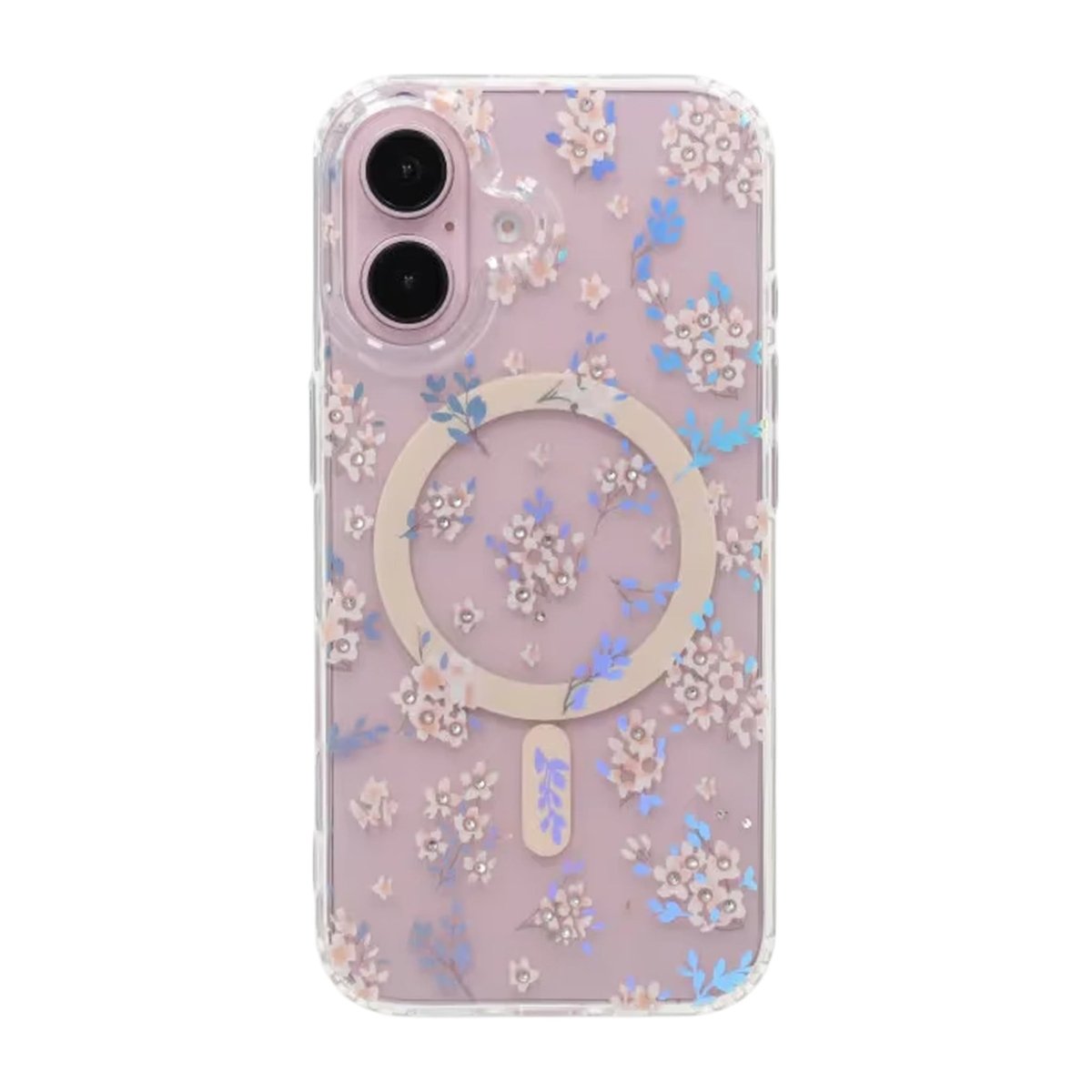 iPhone 17 Cover med blomstret strass MagSafe Lyserød