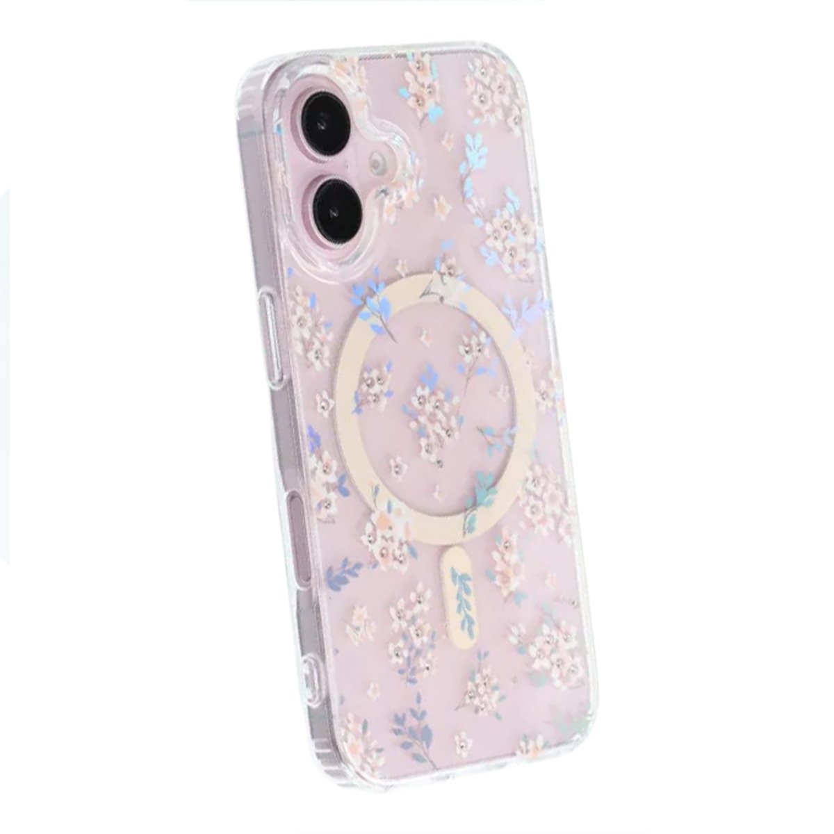 iPhone 17 Cover med blomstret strass MagSafe Lyserød