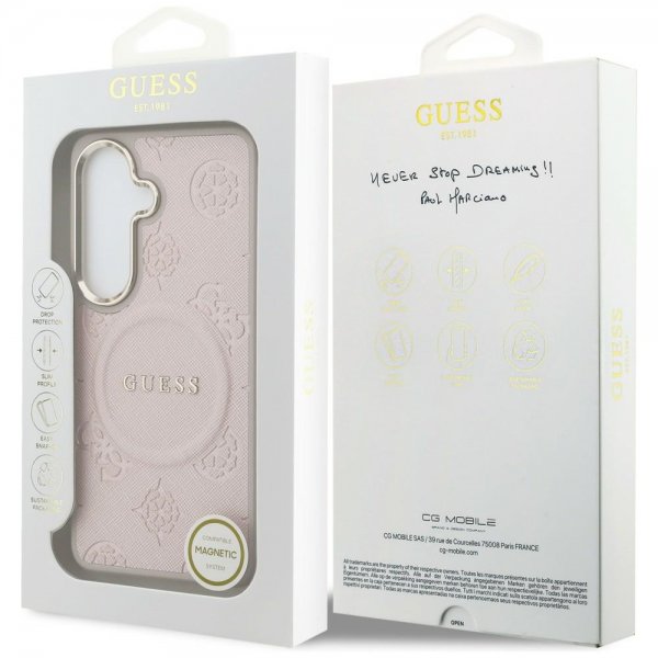 Guess Samsung Galaxy S26 Plus Cover Saffiano Peony MagSafe Lyserød