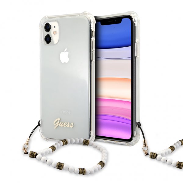 Guess iPhone 11 Cover Script & Pearls Hvid Klar