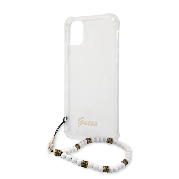 Guess iPhone 11 Cover Script & Pearls Hvid Klar