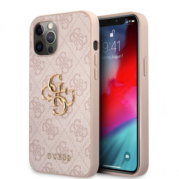 Guess iPhone 12/iPhone 12 Pro Cover Metal Logo Rosa