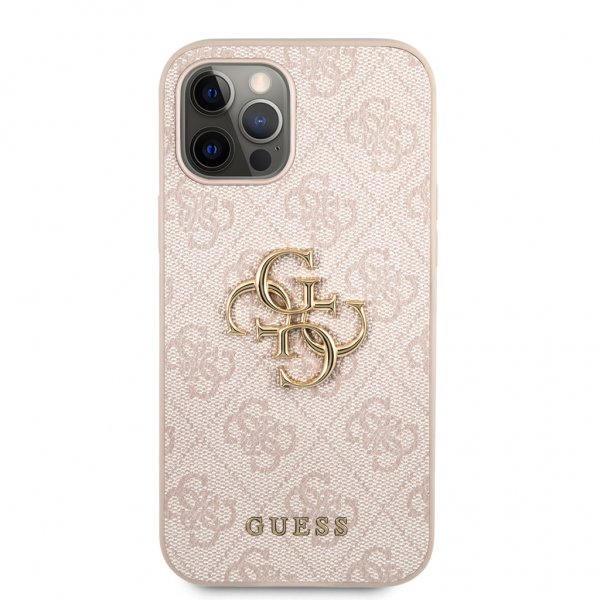 Guess iPhone 12/iPhone 12 Pro Cover Metal Logo Rosa