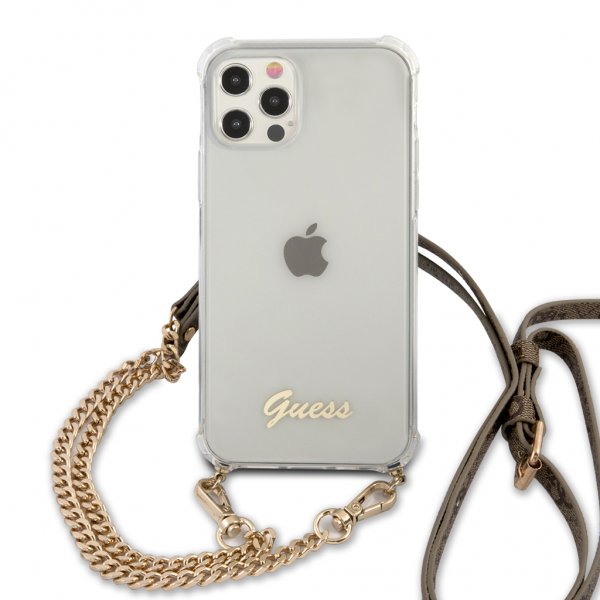 Guess iPhone 12 Pro Max Cover Chain & Script Guld Klar
