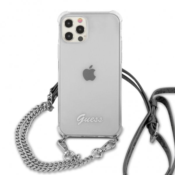 Guess iPhone 12 Pro Max Cover Chain & Script Silver Klar