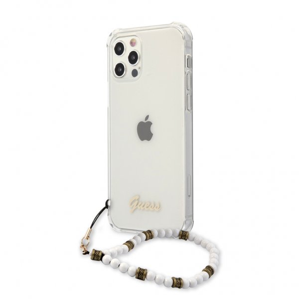 Guess iPhone 12 Pro Max Cover Script & Pearls Hvid Klar