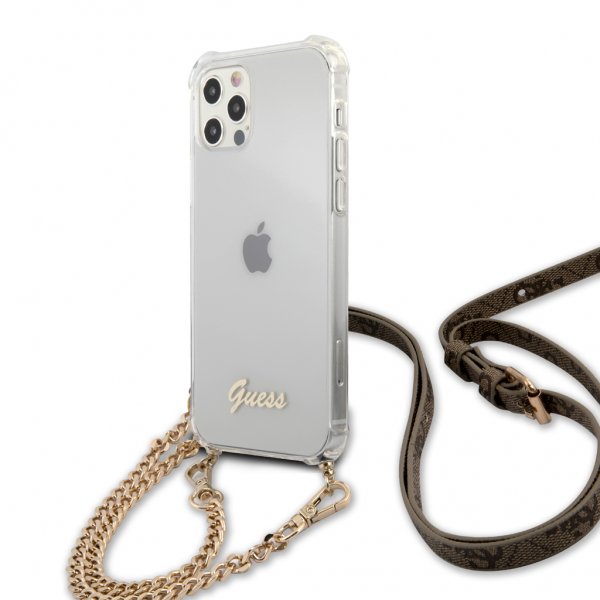 Guess iPhone 12/iPhone 12 Pro Cover Chain & Script Guld Klar