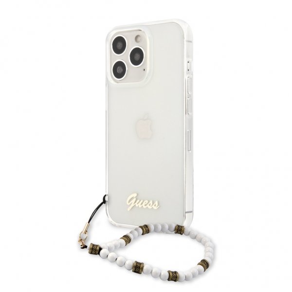 Guess iPhone 13 Pro Cover Pearl Handle Script Logo Hvid