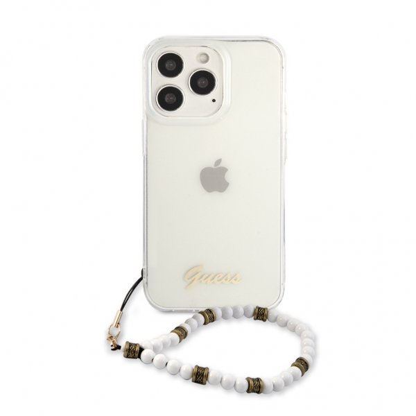 Guess iPhone 13 Pro Cover Pearl Handle Script Logo Hvid