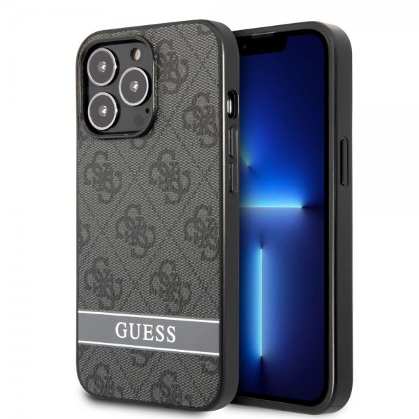 Guess iPhone 13 Pro Cover Printed Stripe Bottom Grå