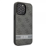 Guess iPhone 13 Pro Cover Printed Stripe Bottom Grå