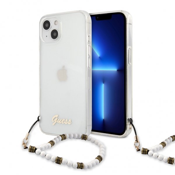 Guess iPhone 13 Mini Cover Pearl Handle Script Logo White