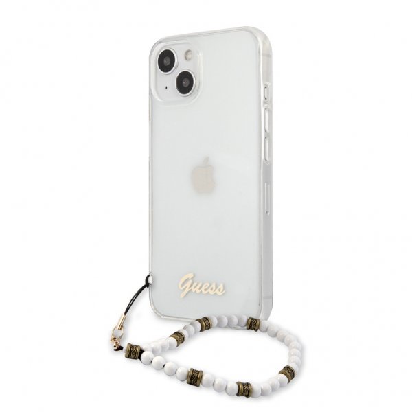 Guess iPhone 13 Mini Cover Pearl Handle Script Logo White