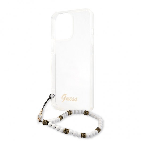Guess iPhone 13 Pro Max Cover Pearl Handle Script Logo Hvid
