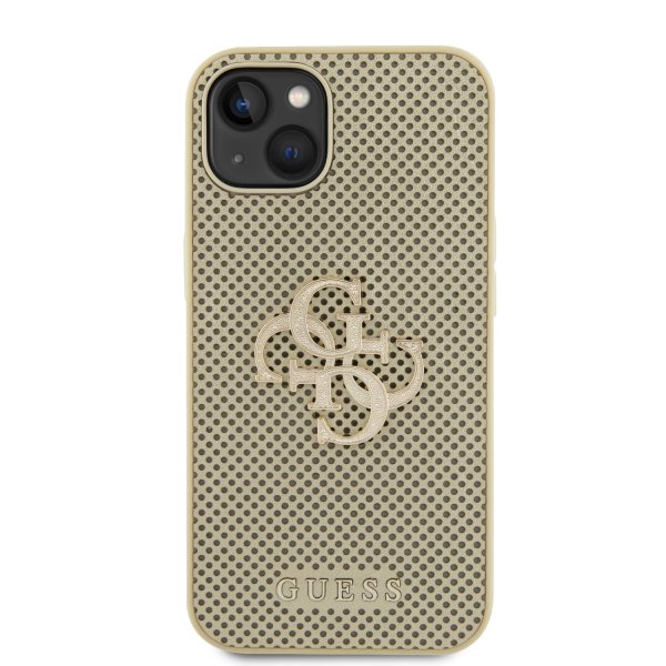 Guess iPhone 15 Cover Perforated Glitter Guld
