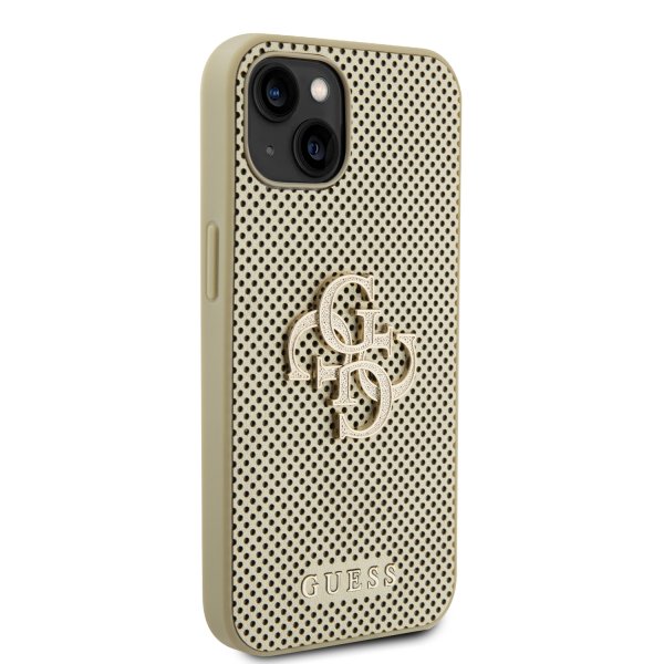 Guess iPhone 15 Cover Perforated Glitter Guld