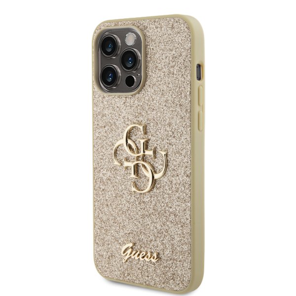 Guess iPhone 15 Pro Max Cover Fixed Glitter Guld