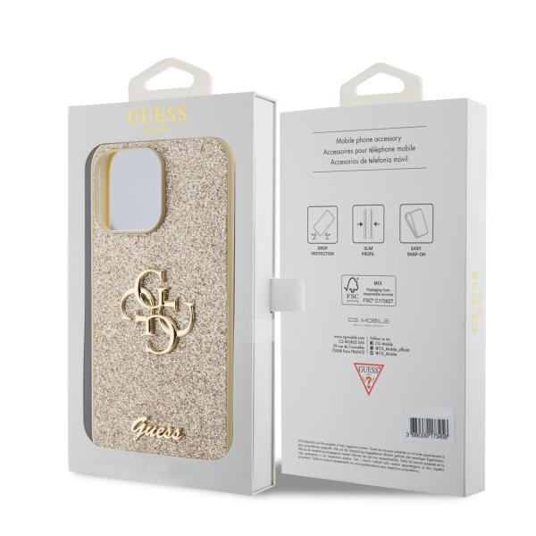Guess iPhone 15 Pro Max Cover Fixed Glitter Guld