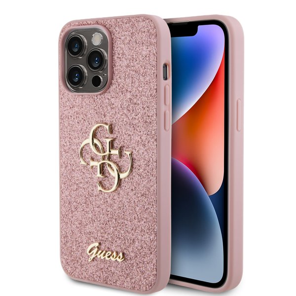 Guess iPhone 15 Pro Max Cover Fixed Glitter Rosa