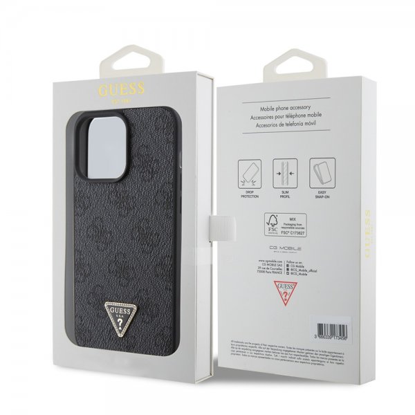 Guess iPhone 15 Pro Max Cover 4G Metal Triangle Strass Sort
