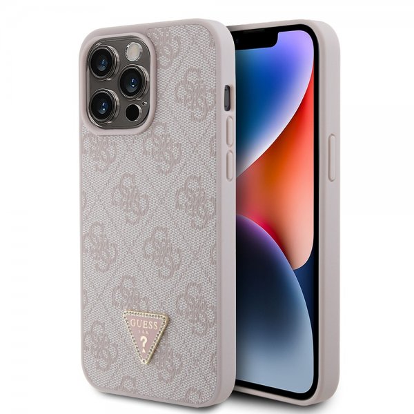Guess iPhone 15 Pro Max Cover 4G Metal Triangle Strass Rosa