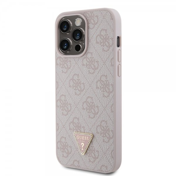 Guess iPhone 15 Pro Max Cover 4G Metal Triangle Strass Rosa