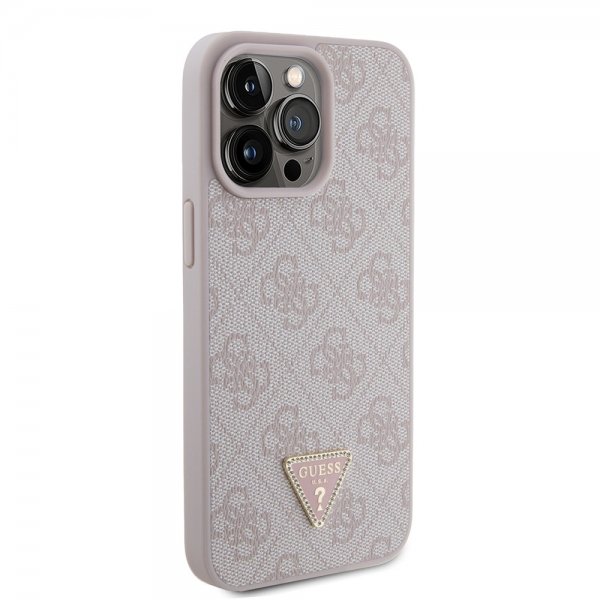 Guess iPhone 15 Pro Max Cover 4G Metal Triangle Strass Rosa