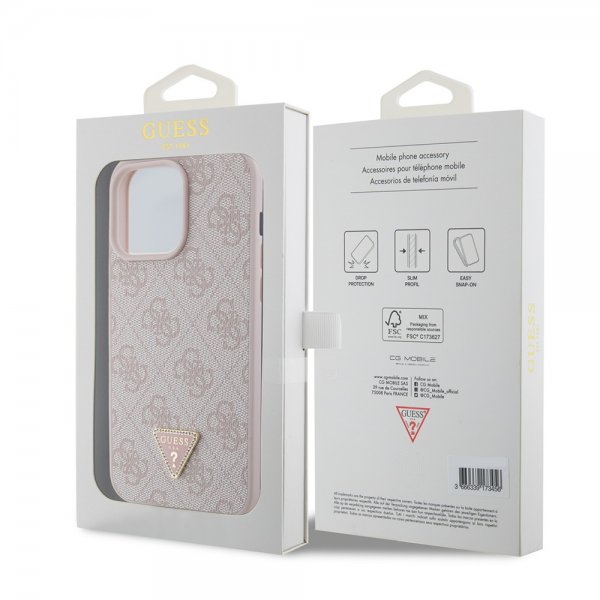 Guess iPhone 15 Pro Max Cover 4G Metal Triangle Strass Rosa