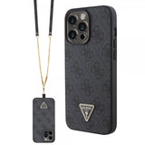 Guess iPhone 15 Pro Max Cover Metal Logo Rhinstens Crossbody Strap Sort