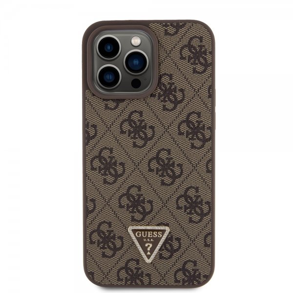 Guess iPhone 15 Pro Max Cover Metal Logo Rhinstens Crossbody Strap Brun