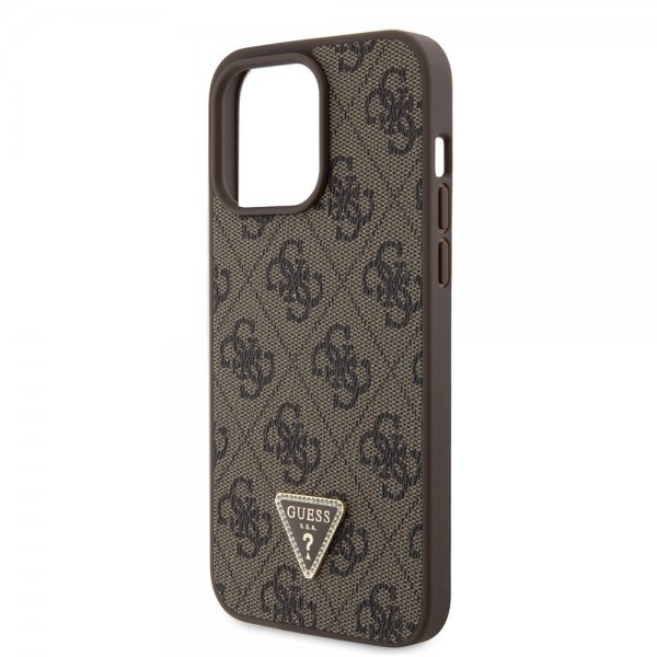Guess iPhone 15 Pro Max Cover Metal Logo Rhinstens Crossbody Strap Brun