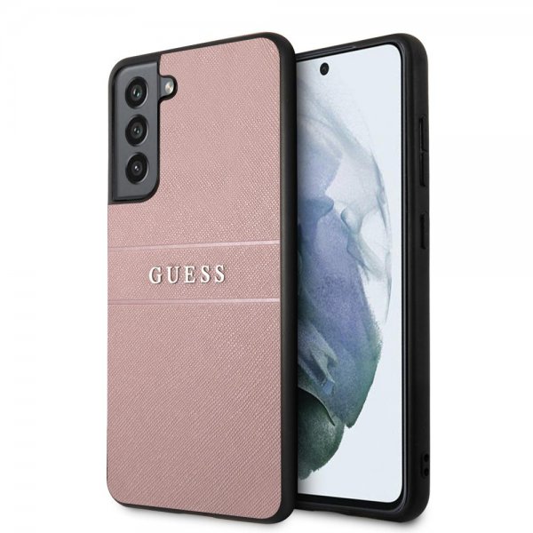 Guess Samsung Galaxy S21 FE Cover Saffiano Metal Logo Rosa