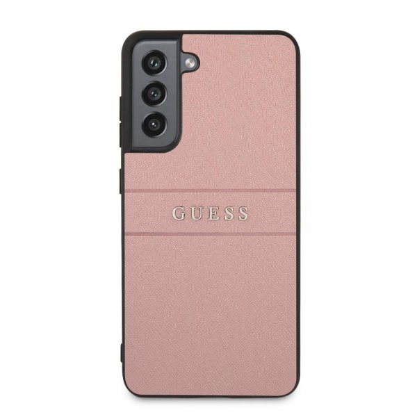 Guess Samsung Galaxy S21 FE Cover Saffiano Metal Logo Rosa