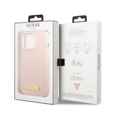 Guess iPhone 13 Pro Cover Silikone Metalplade MagSafe Rosa