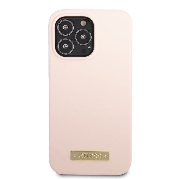 Guess iPhone 13 Pro Cover Silikone Metalplade MagSafe Rosa