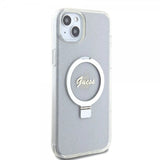 Guess iPhone 15 Plus Cover Ring Stand Glitter MagSafe Transparent