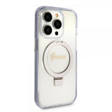 Guess iPhone 15 Pro Max Cover Ring Stand Glitter MagSafe Transparent