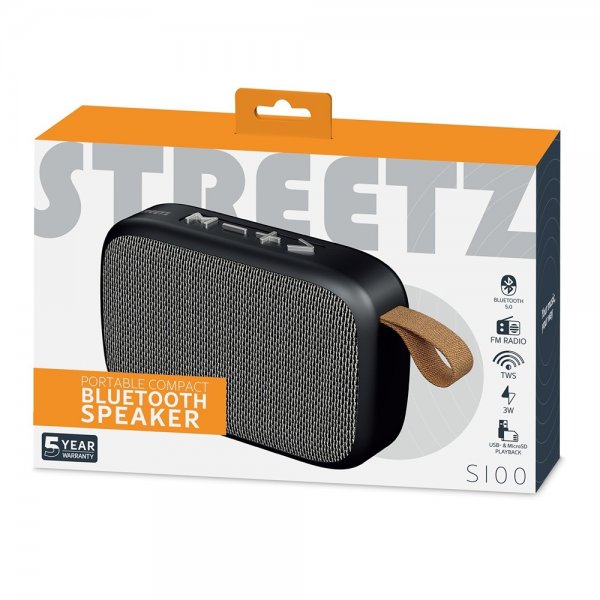 Streetz Højttaler S100 Portable Compact Bluetooth-højttaler Sort