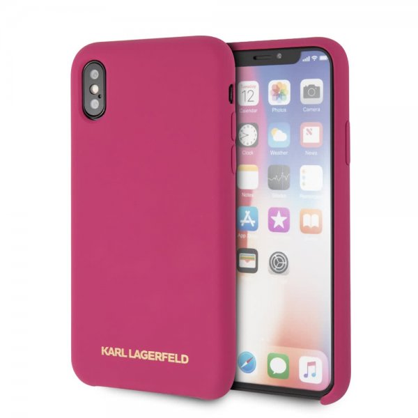 Karl Lagerfeld iPhone X/Xs Cover Silikone Lagerfeld Guld Logo Magenta