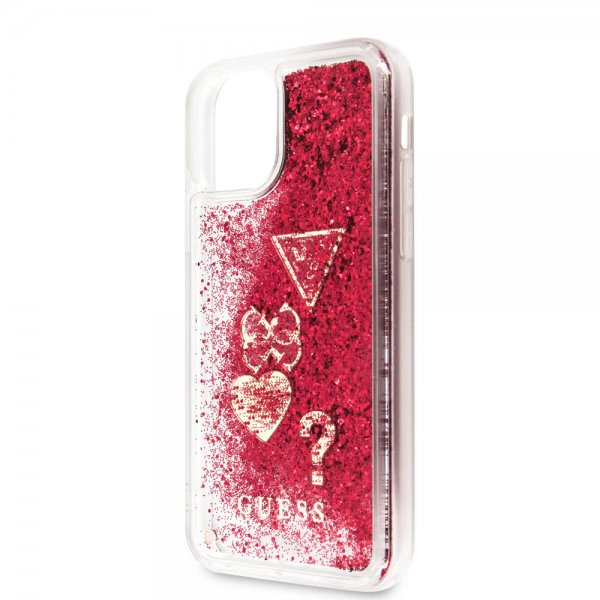 Guess iPhone 11 Pro Cover Glitter Hearts Rød