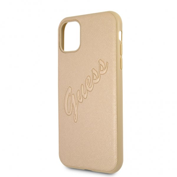 Guess iPhone 11 Cover Saffiano Vintage Script Guld