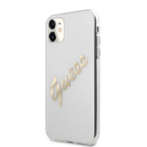 Guess iPhone 11 Cover Vintage Script Guld Klar