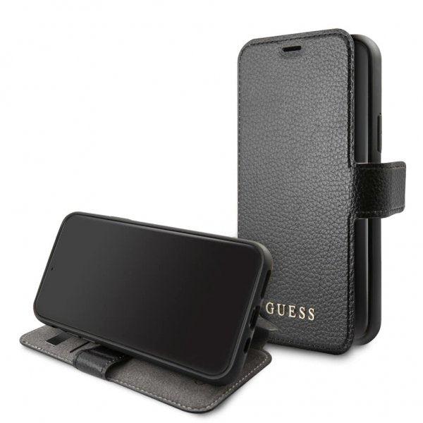 Guess iPhone 12 Mini Cover Lædertekstur Sort
