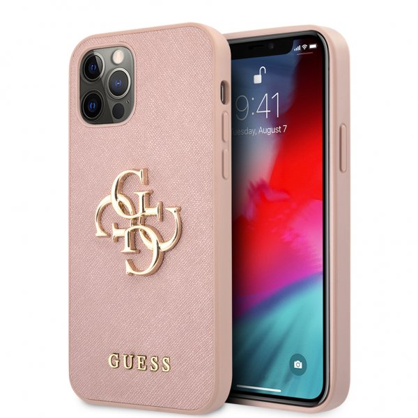 Guess iPhone 12/iPhone 12 Pro Cover 4G Logo Saffiano Pink
