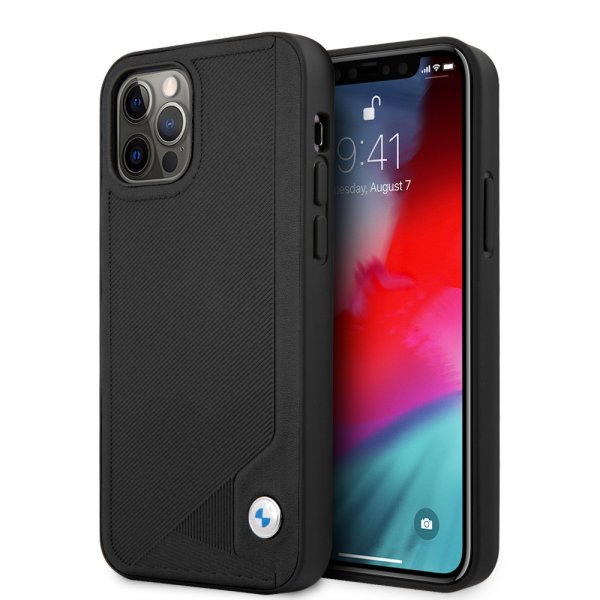 BMW iPhone 12/iPhone 12 Pro Cover Debossed Stripes Sort