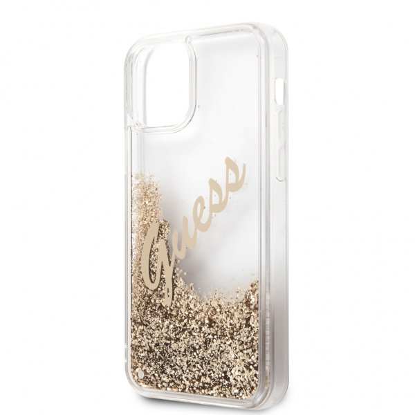 Guess iPhone 12/iPhone 12 Pro Cover Liquid Glitter Vintage Guld
